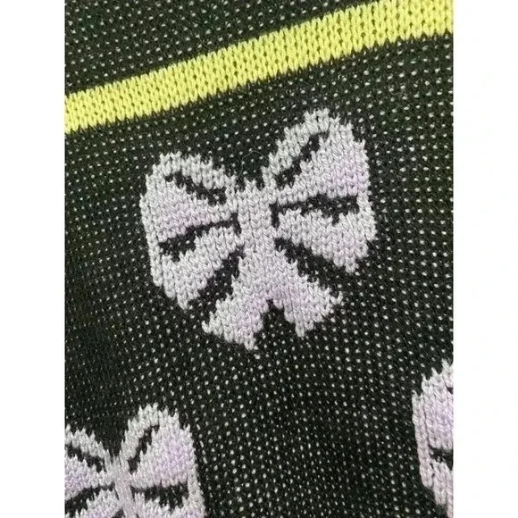 VTG women Small knit sweater Tunic Black Purple Bows Heart 1980s 1990s Oversized - Picture 2 of 5